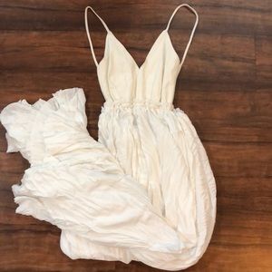 White Leather top, low back maxi dress.